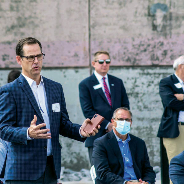 ee Crume, president and CEO of Northern Kentucky Tri-County Economic Development Corp., speaks at the Northern Kentucky Chamber of Commerce’s Government Forum Series at Covington Plaza in August 2021.